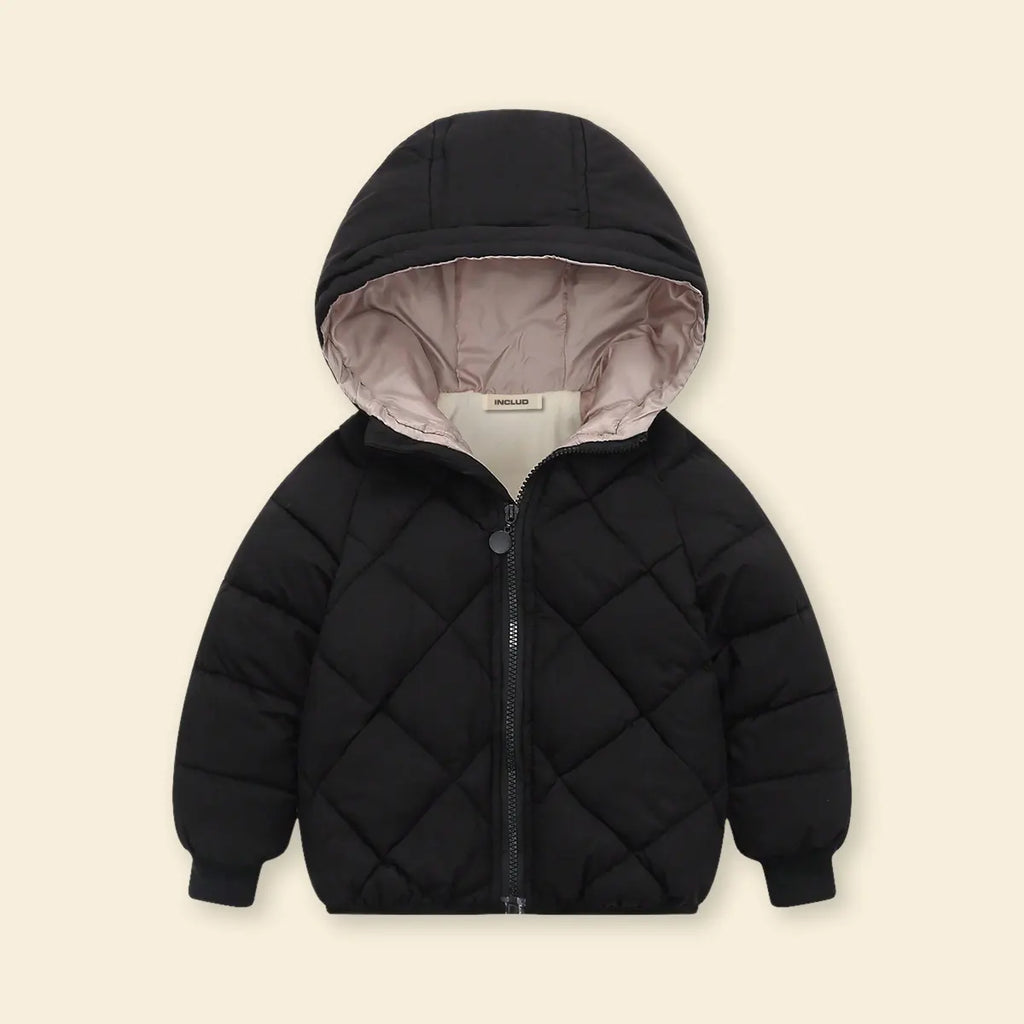 Boys Black Hooded Zip-up Puffer Jacket With Long Sleeves Coats & Jackets