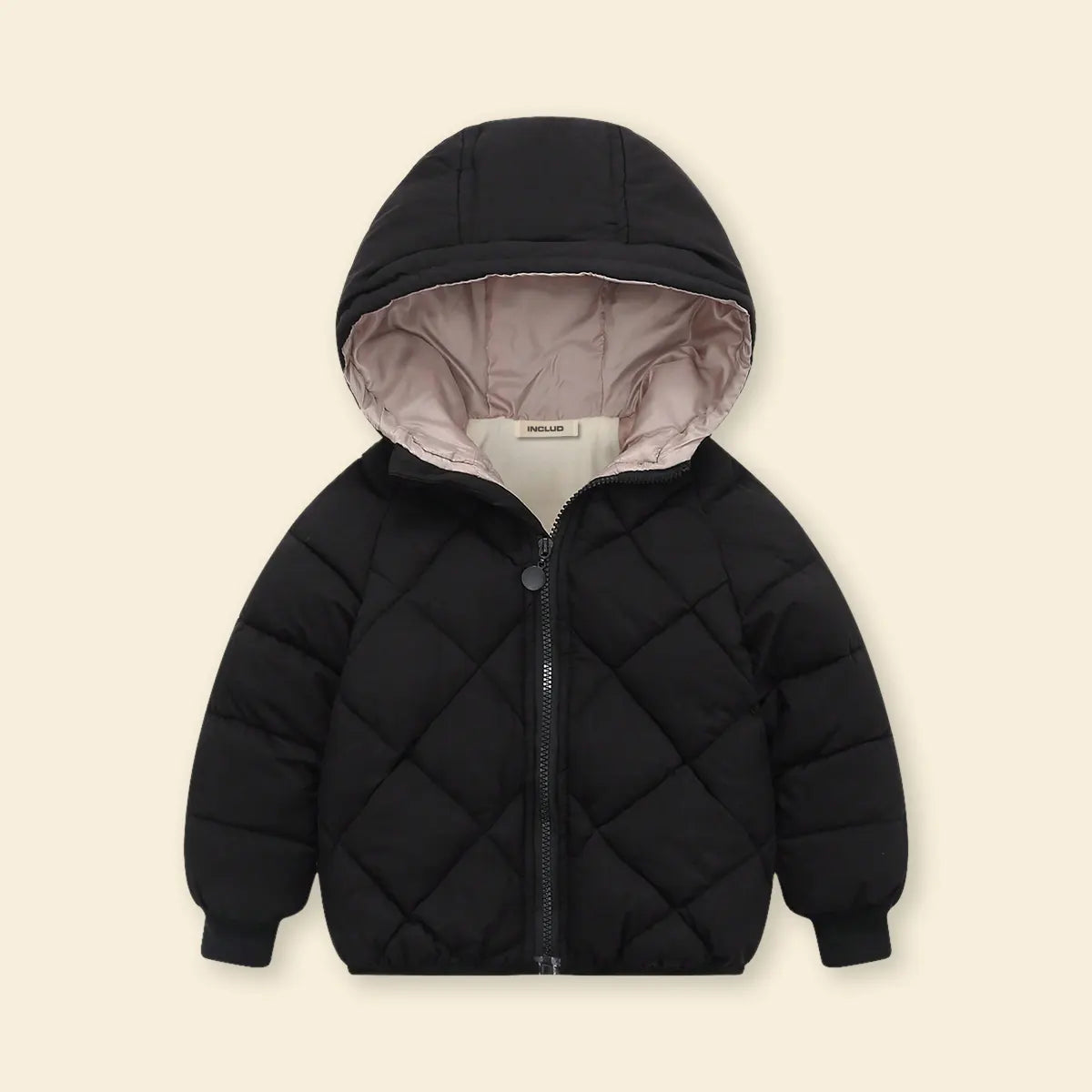 Boys Black Hooded Zip-up Puffer Jacket With Long Sleeves Coats & Jackets