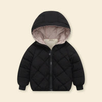 Boys Black Hooded Zip-up Puffer Jacket With Long Sleeves Coats & Jackets