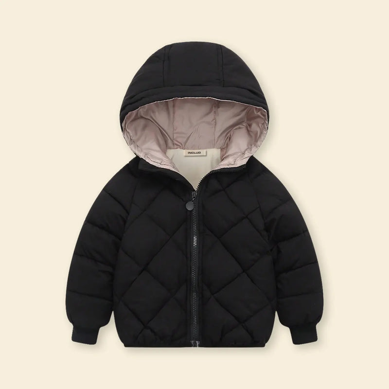Boys Black Hooded Zip-up Puffer Jacket With Long Sleeves Coats & Jackets