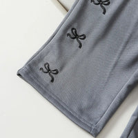 Girls Grey Bow Printed Wide Leg Pants Pants