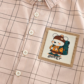Boys Peach Checkered Short Sleeves Shirt With Shorts Set 2 pc. Sets