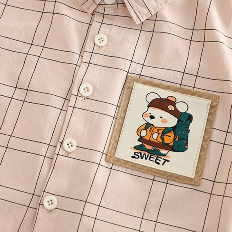 Boys Peach Checkered Short Sleeves Shirt With Shorts Set 2 pc. Sets