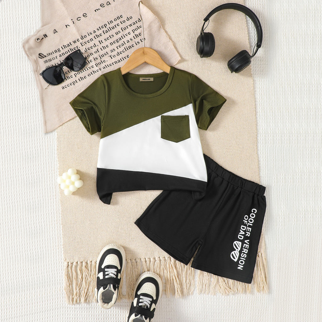Boys Multicolor Short Sleeves T-Shirt With Black Shorts Set 2 pc. Sets Black 3-4 Y