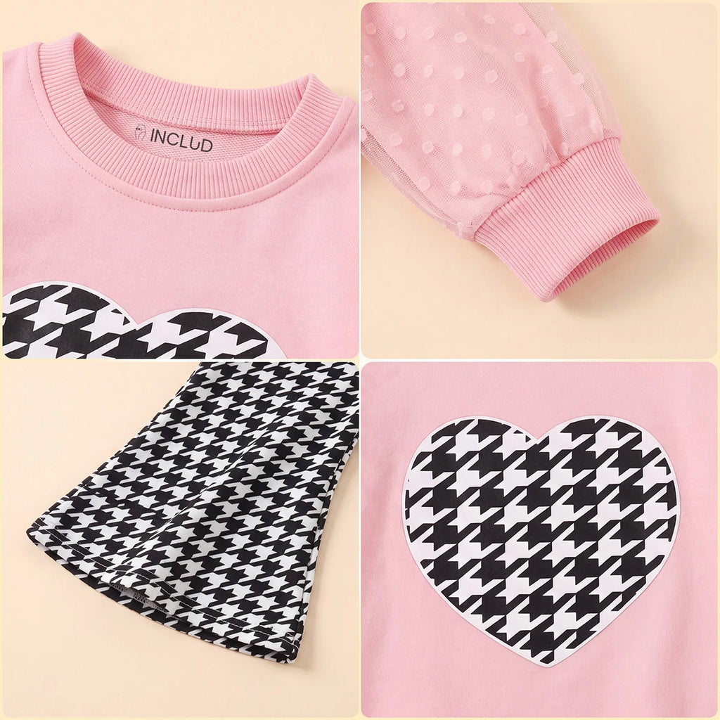 Girls Pink Heart Long Sleeve Sweatshirt With Pants Sets 2 pc. Sets