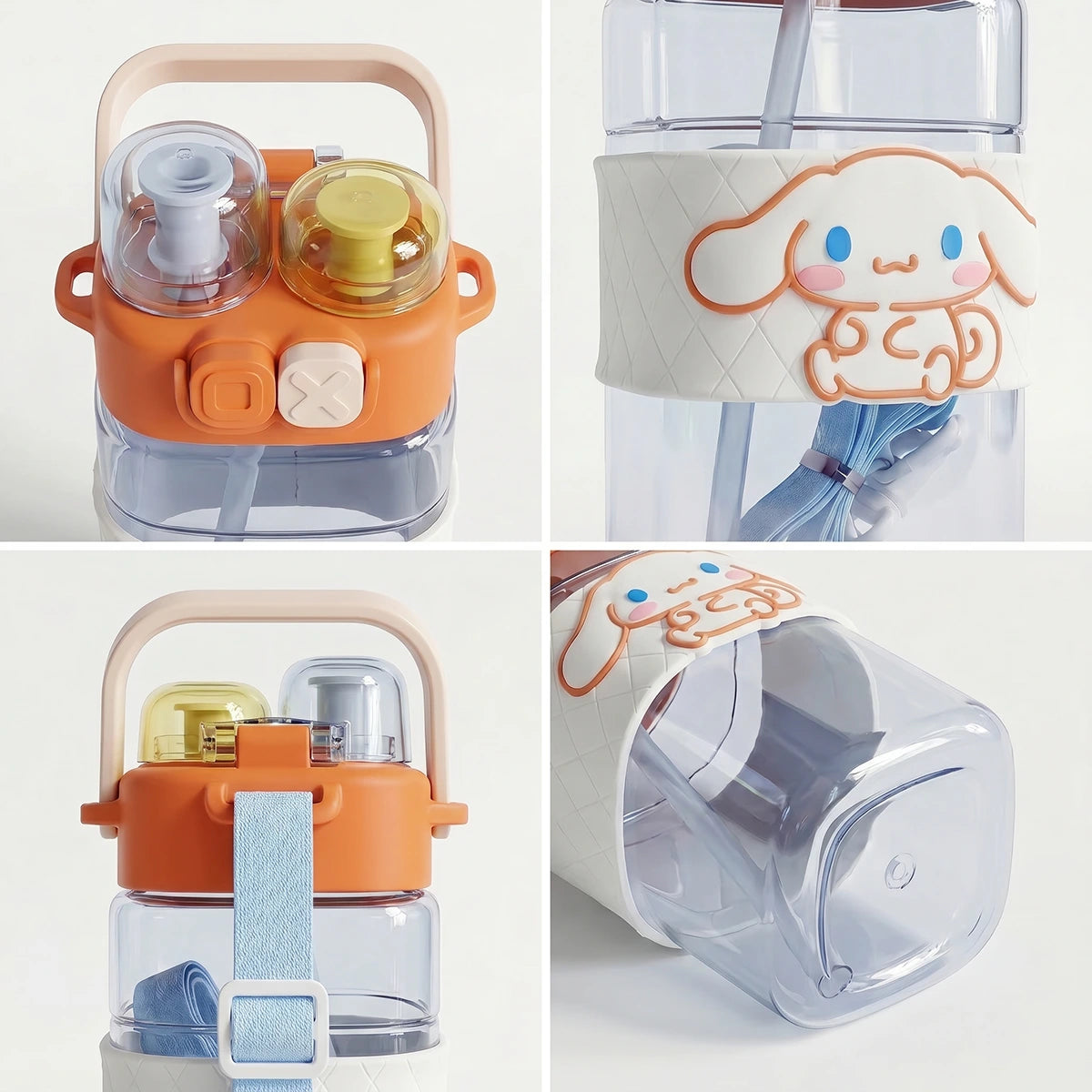 Cute Kids Orange Dual Spout Water Bottle with Straw, Leakproof Lid & Adjustable Strap Trending Accessories