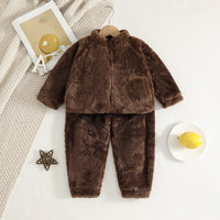 Girls Dark Brown Polar Fleece Zipper Jacket With Jogger Co-ord Sets Sets Dark Brown 1-2 Y