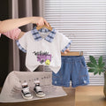 Boys Grey Smiley Graphic Short Sleeve Polo With Denim Shorts Sets 2 pc. Sets Grey 1-2 Y