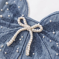 Girls White Bow Applique Long Sleeve Sweatshirt With Denim Pants Sets 2 pc. Sets