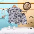 Boys Grey Leaf Printed Short Sleeve Shirt With Elasticated Shorts Sets 2 pc. Sets Grey 3-4 Y