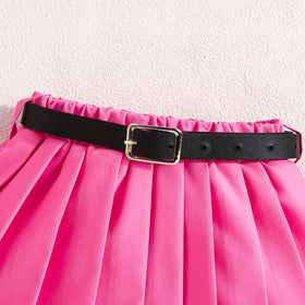 Girls Sleeveless Denim Jacket With Pink Pleated Skirt And Camisole Top Set 3 pc. Sets