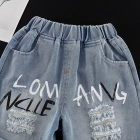 Boys White Cap Graphic Short Sleeve T-Shirt With Distressed Denim Shorts Sets 2 pc. Sets