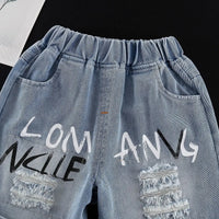 Boys White Cap Graphic Short Sleeve T-Shirt With Distressed Denim Shorts Sets 2 pc. Sets