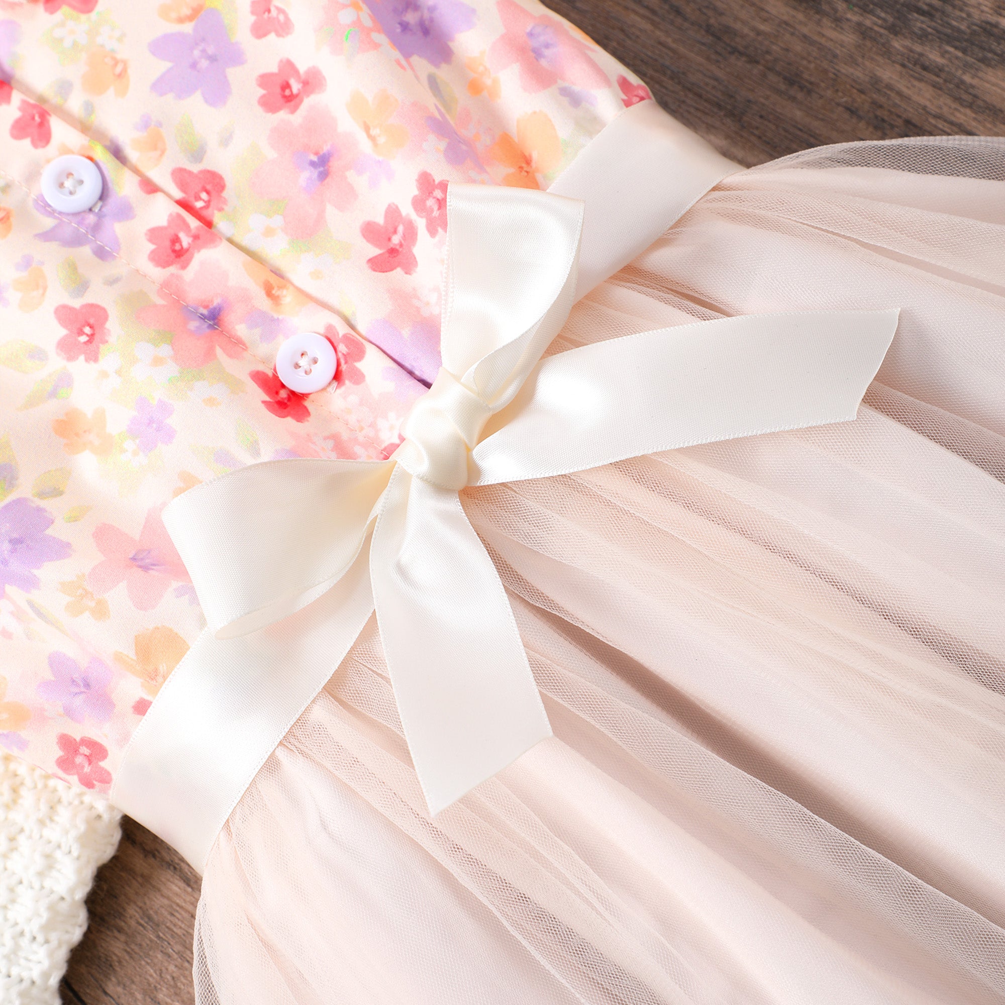 Girls Pink Floral Printed Flared Sleeve Shirt Dress With Belt Casual Dresses