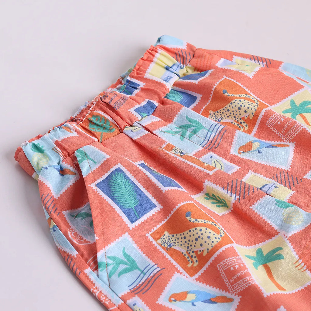 Boys Orange Graphic Short Sleeve Shirt With Elasticated Shorts Sets 2 pc. Sets