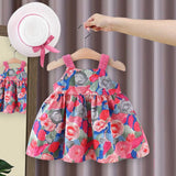 Girls Sleeveless Floral Printed Dress With Bow