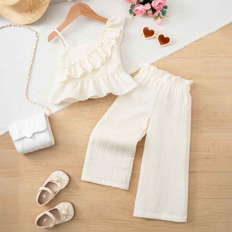 Girls Apricot Textured Sleeveless Peplum Top With Pants Co-ord Sets Sets Apricot 1-2 Y