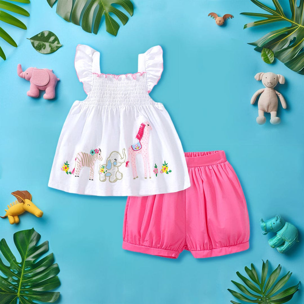 Girls Sleeveless Patchwork Top With Shorts Set