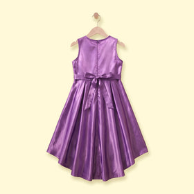 Girls Purple Floral Applique Sleeveless High-Low Party Dress Party Dresses