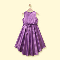 Girls Purple Floral Applique Sleeveless High-Low Party Dress Party Dresses