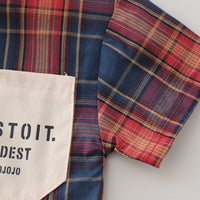 Boys Red Checked Shirt With Printed T-Shirt & Denim Shorts Set Sets