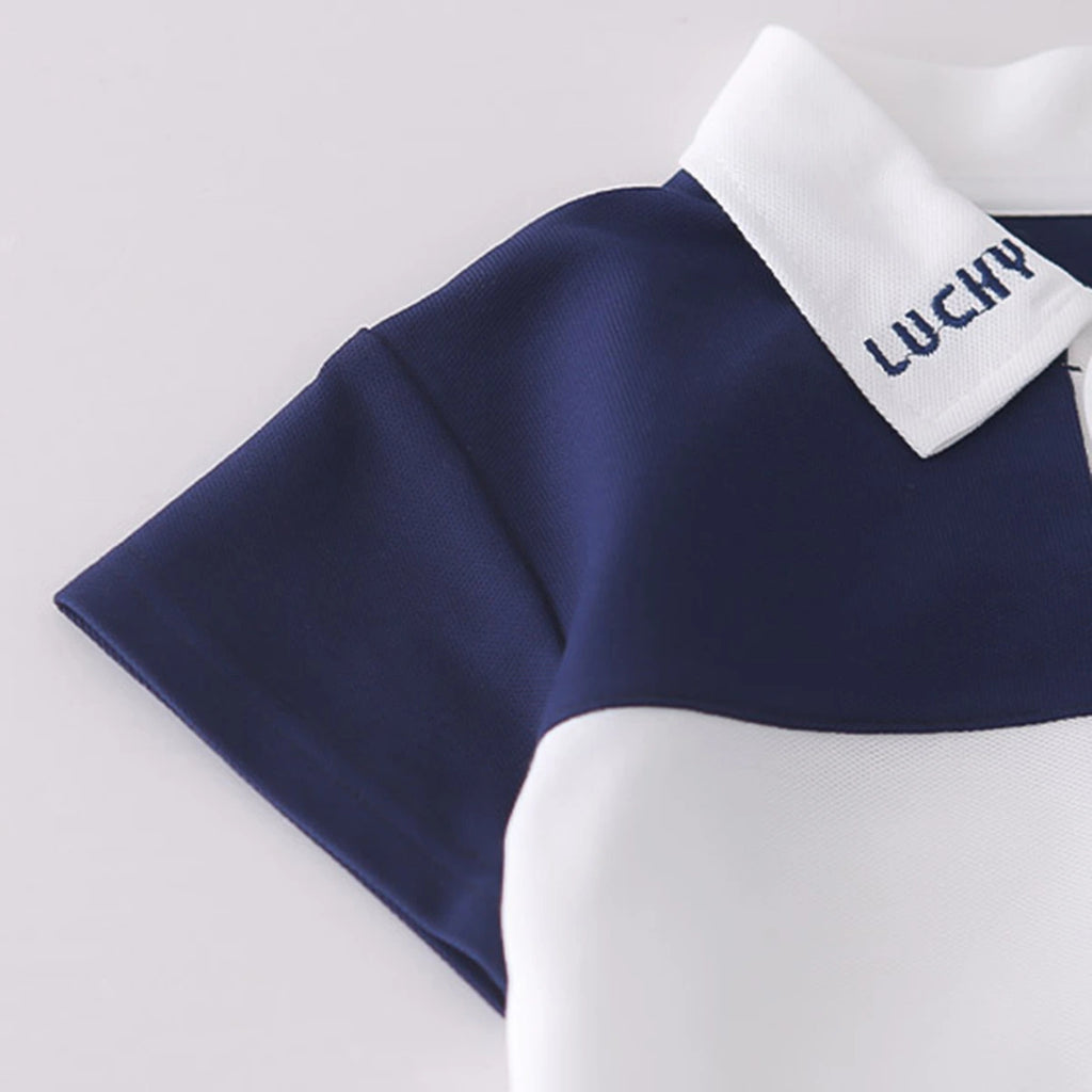 Boys Blue Embroidered Short Sleeves Polo T-Shirt With Denim Shorts Set Sets