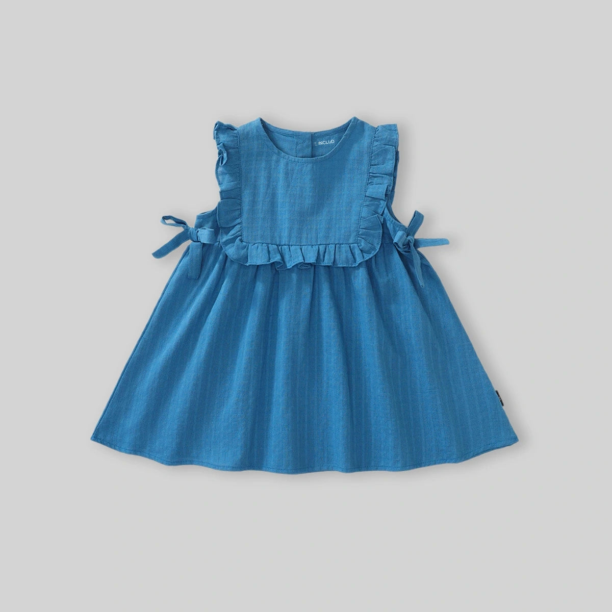 Girls Blue Textured Sleeveless Fit & Flare Dress Casual Dresses