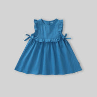 Girls Blue Textured Sleeveless Fit & Flare Dress Casual Dresses
