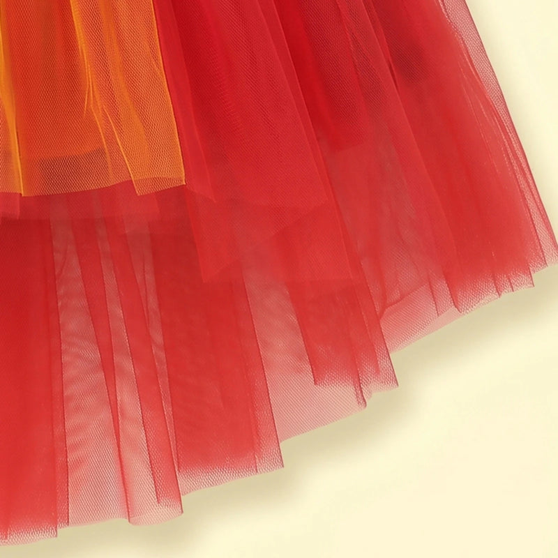 Girls Red Puff Sleeve Bow Accent High-Low Party Dress Party Dresses