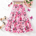 Girls Pink Floral Printed Long Elasticated Skirt Skirts Pink 7-8 Y