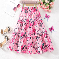 Girls Pink Floral Printed Long Elasticated Skirt Skirts Pink 7-8 Y