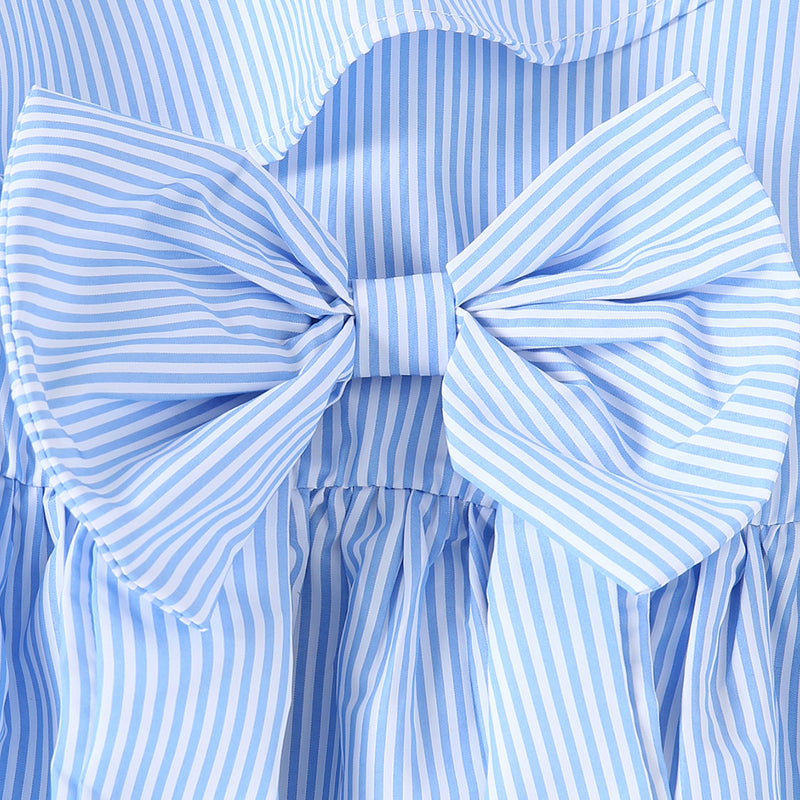 Girls Blue Stripes Sleeveless Summer Tops With Bow Tops