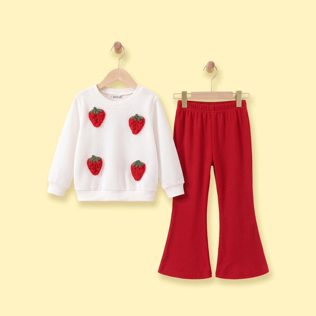 Girls White Strawberry Applique Top With Pants Sets 2 pc. Sets White 3-4 Y