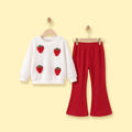 Girls White Strawberry Applique Top With Pants Sets 2 pc. Sets White 3-4 Y