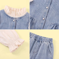 Girls Blue Sleeveless Denim Vest With Top And Denim Pants Sets 3 pc. Sets