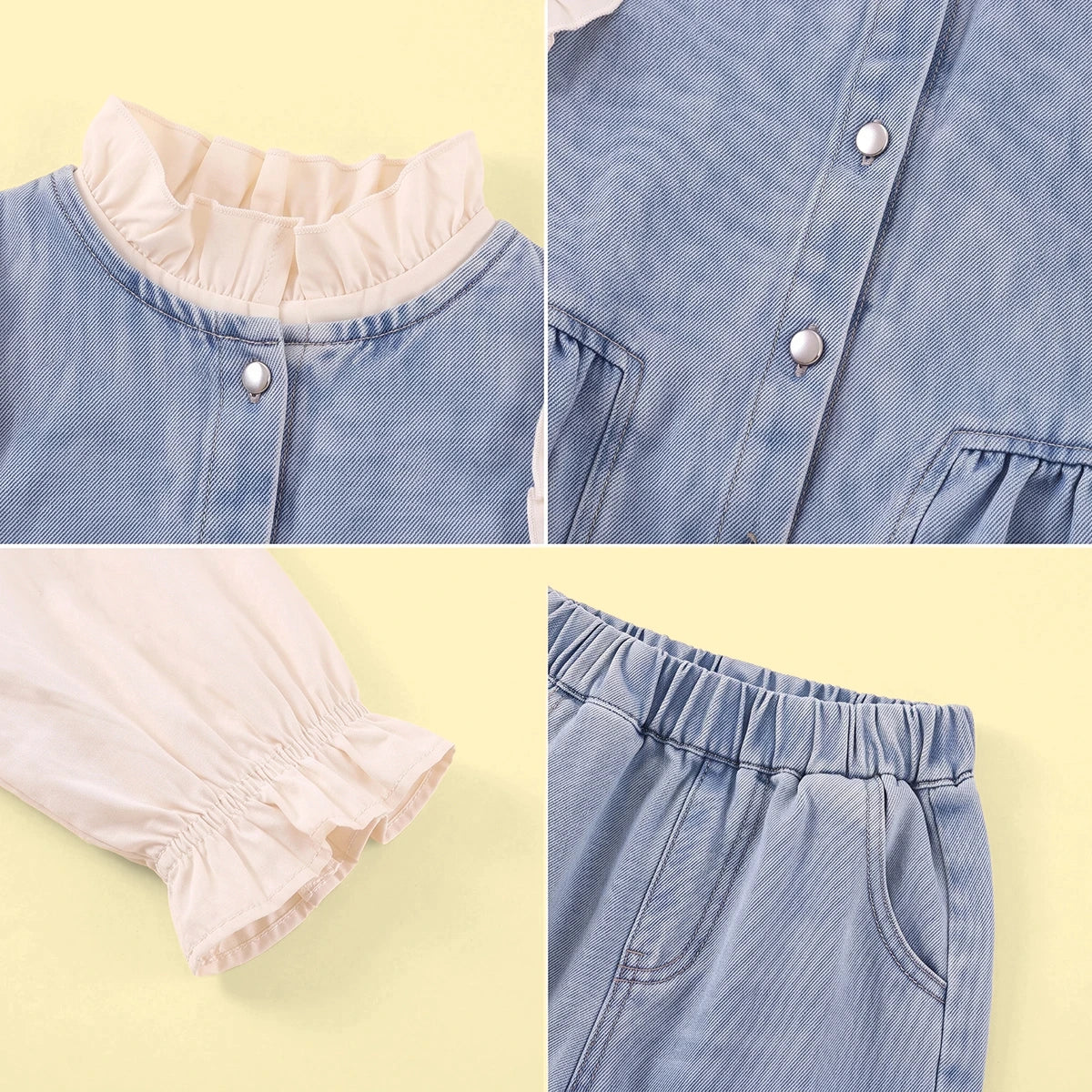 Girls Blue Sleeveless Denim Vest With Top And Denim Pants Sets 3 pc. Sets