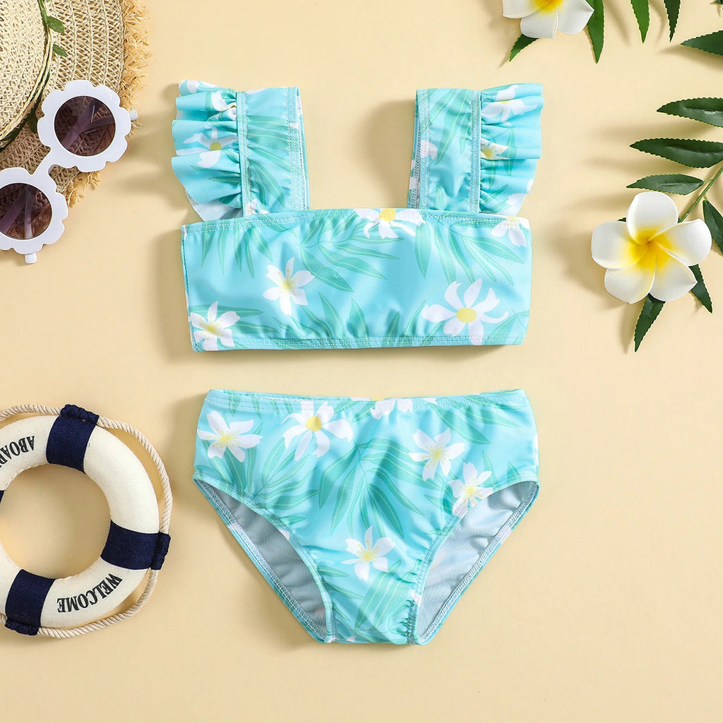 Girls Sky Blue Floral Printed To With Briefs Swimwear Sets Sets Sky Blue 1-2 Y