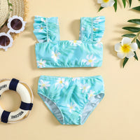 Girls Sky Blue Floral Printed To With Briefs Swimwear Sets Sets Sky Blue 1-2 Y
