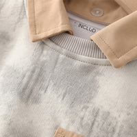 Boys Light Grey Abstract Print Sweatshirt With Denim Pants Sets Sets