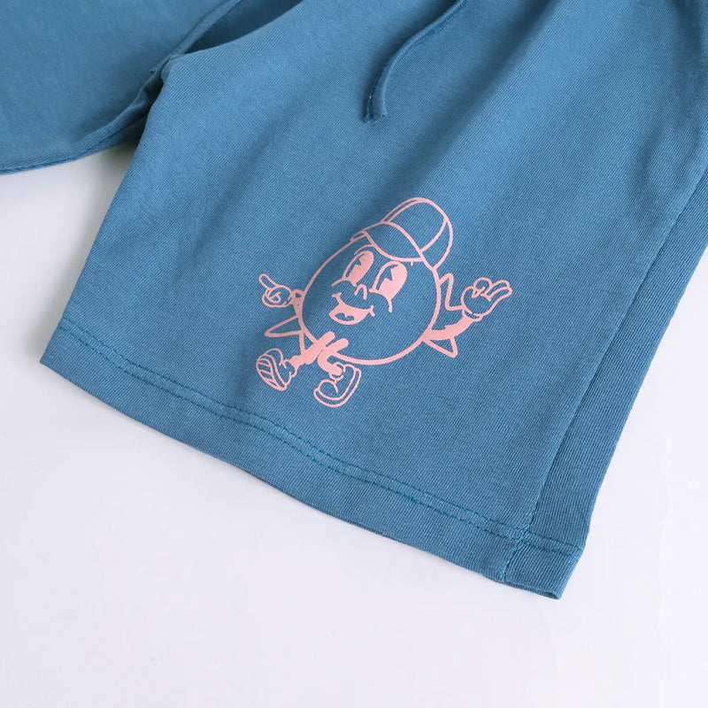 Boys Pink Typographic Printed Short Sleeve T-shirts With Elasticated Shorts Sets Sets
