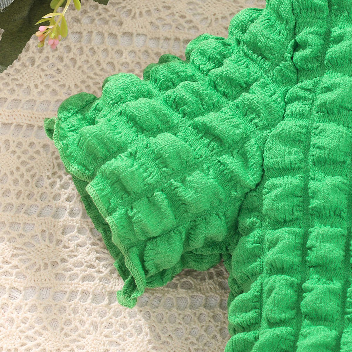 Girls Green Waffle Textured Shirt with Shorts Set Sets