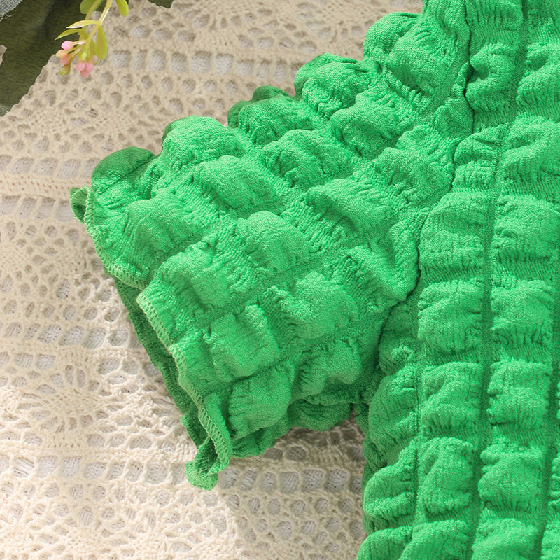 Girls Green Waffle Textured Shirt with Shorts Set Sets