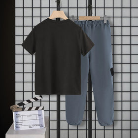 Boys Black Short Sleeve Round Neck T-Shirt With Jogger Set 2 pc. Sets