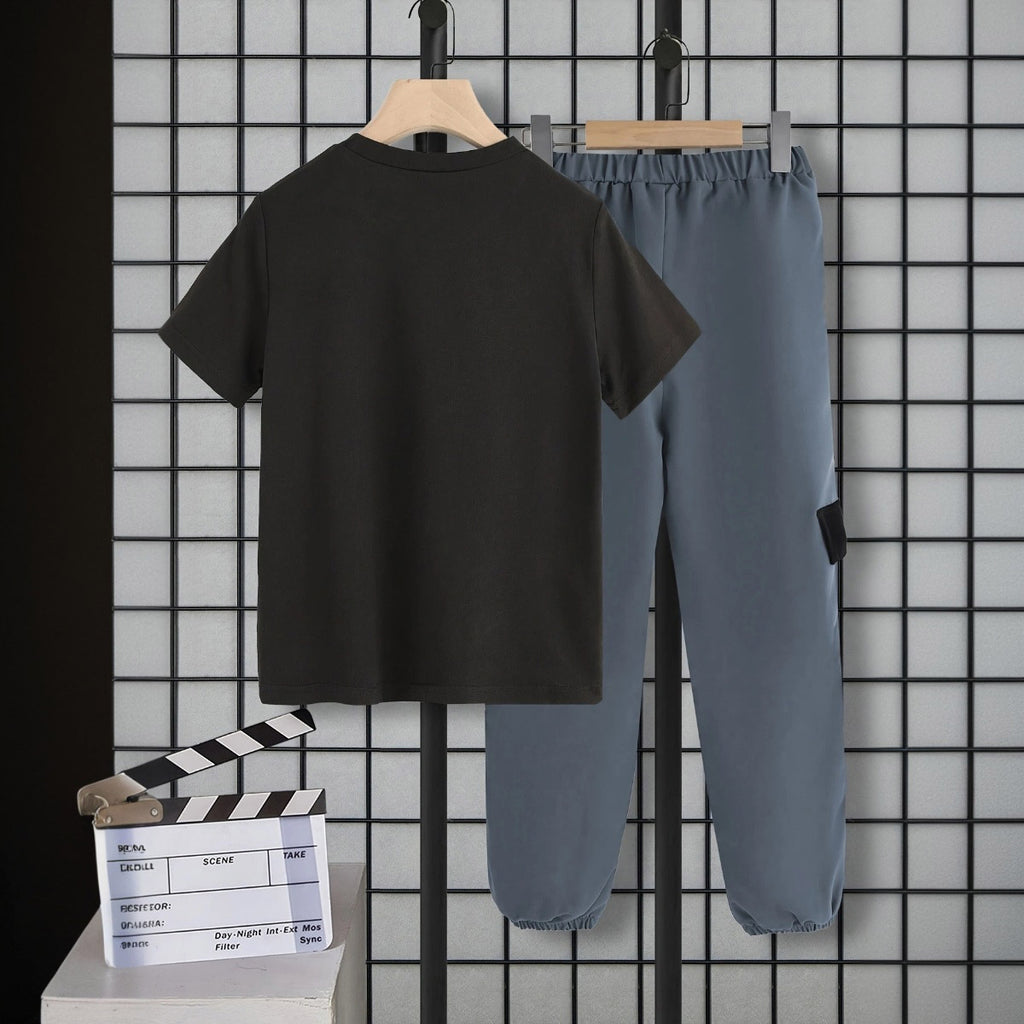 Boys Black Short Sleeve Round Neck T-Shirt With Jogger Set 2 pc. Sets