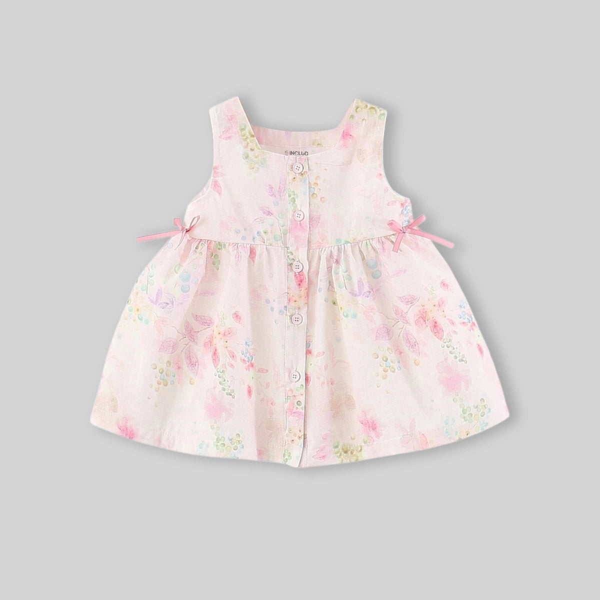Girls Light Pink Fit And Flare Dress With Floral Print Casual Dresses