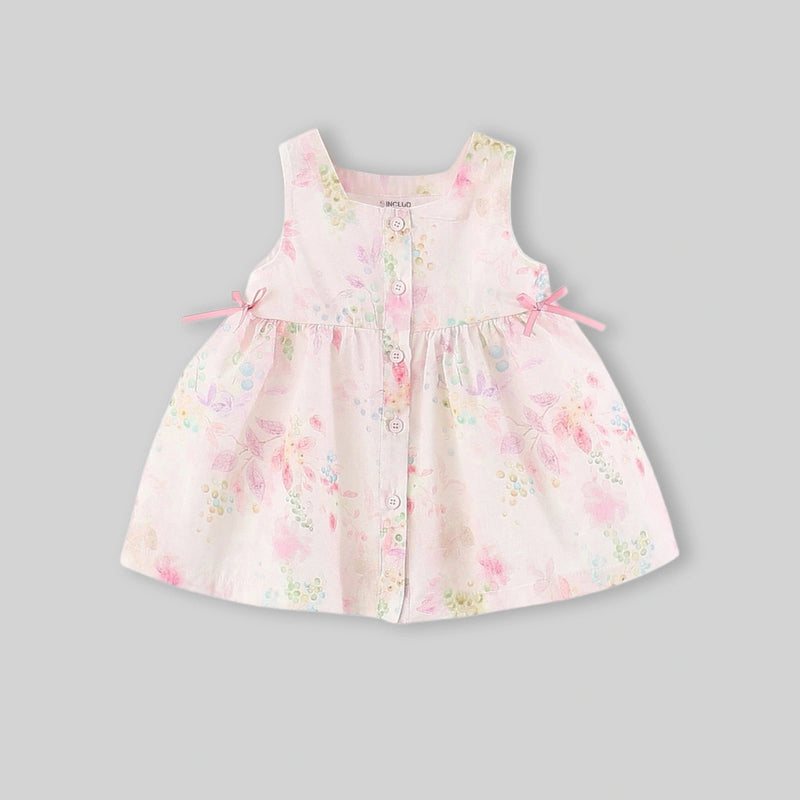 Girls Light Pink Fit And Flare Dress With Floral Print Casual Dresses