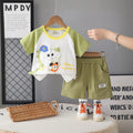 Boys Green Dinosaur Cartoon Print T-Shirt With Shorts Set Sets Green 1-2 Y