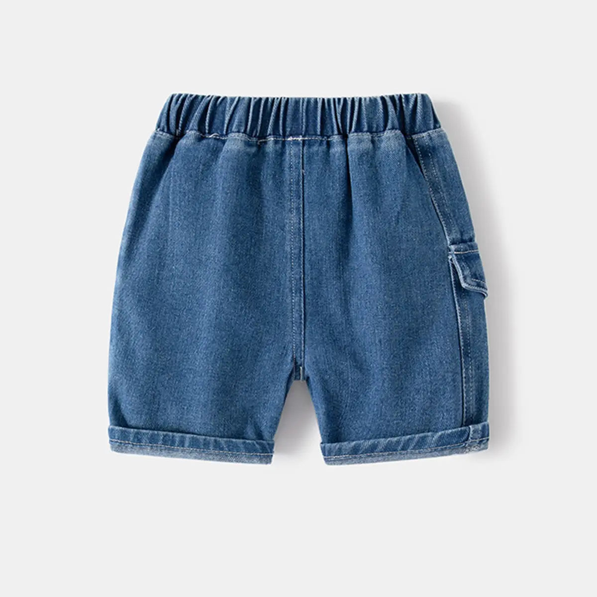 Boys Blue Solid Denim Short With Elasticated Waistband Shorts