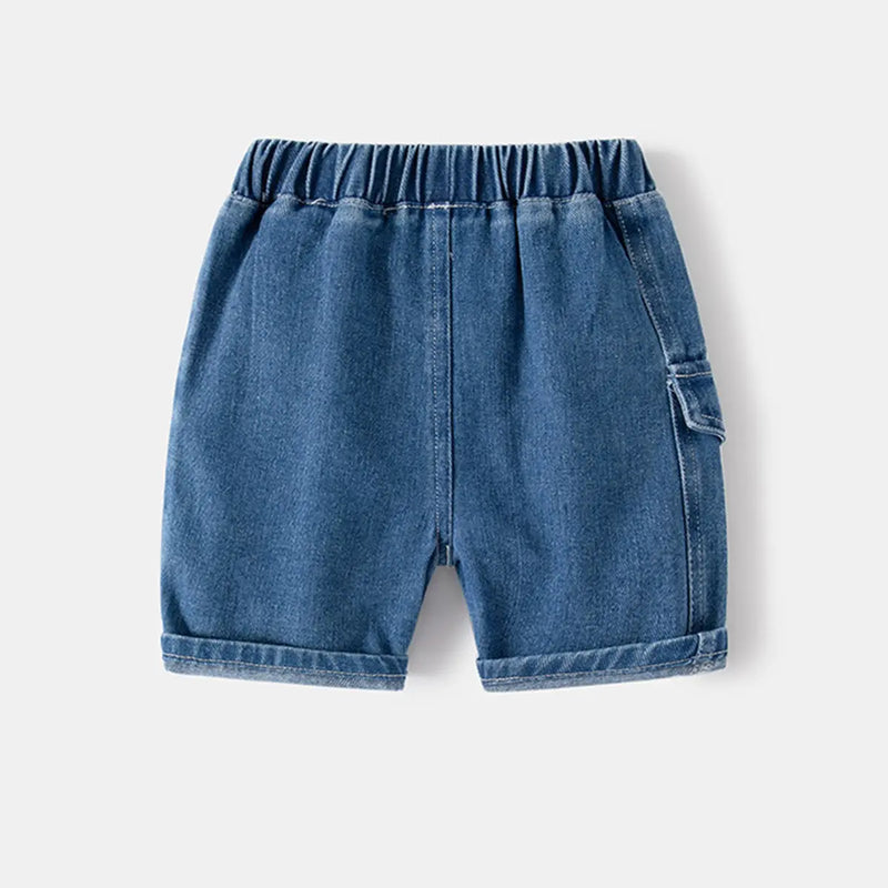 Boys Blue Solid Denim Short With Elasticated Waistband Shorts