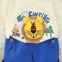 Boys 3D Lion Appliqued T-Shirt With Blue Shorts Set 2 pc. Sets
